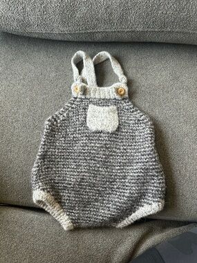 Buho Cozy Gray Knit Baby Romper with Pocket